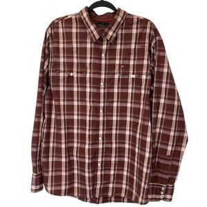 Quicksilver Western Shirt Mens XL Brown Plaid Button Down Pearl Snap Buttons Y2K